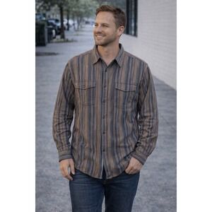 Scully Men's Western Shirt - XL, Brown & Blue Striped, 100% Cotton